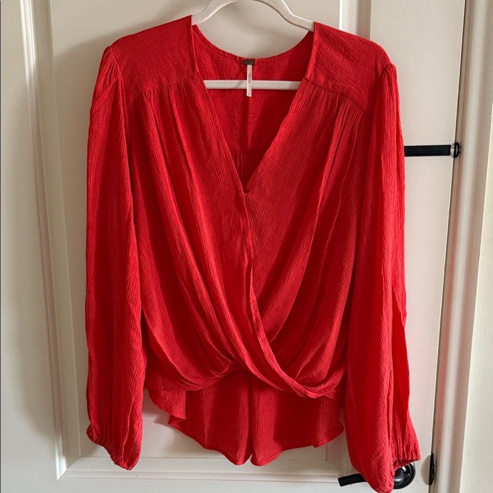 Free People Vibrant Red Drape Blouse